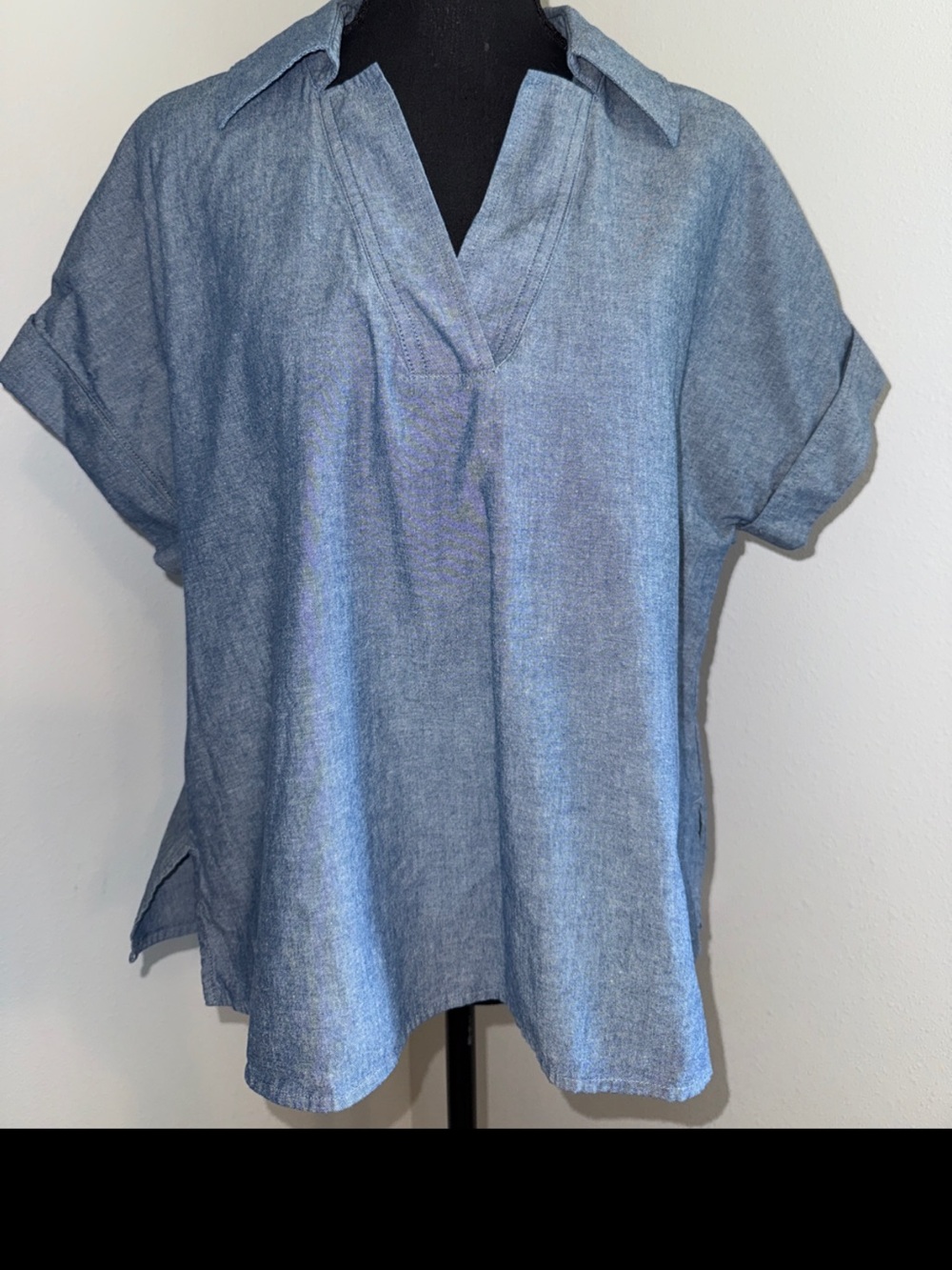 Banana Republic Chambray V-Neck Short Sleeve Top - Light Blue
